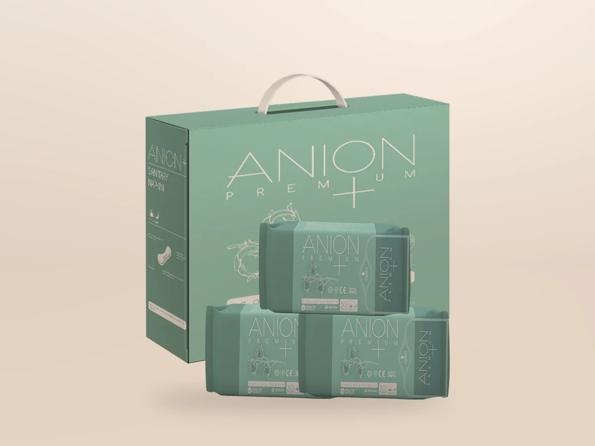 Anionen-Binden (Slipeinlagen, 16 Packungen) — auf beigem Hintergrund, Foto 1